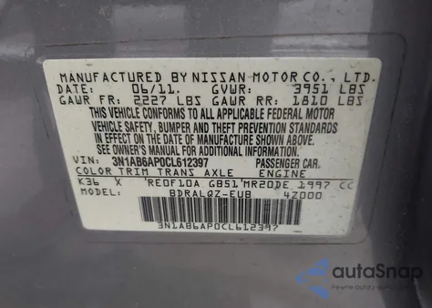 2012 Nissan Sentra 2.0 from USA, damaged, VIN 3N1AB6AP0CL612397